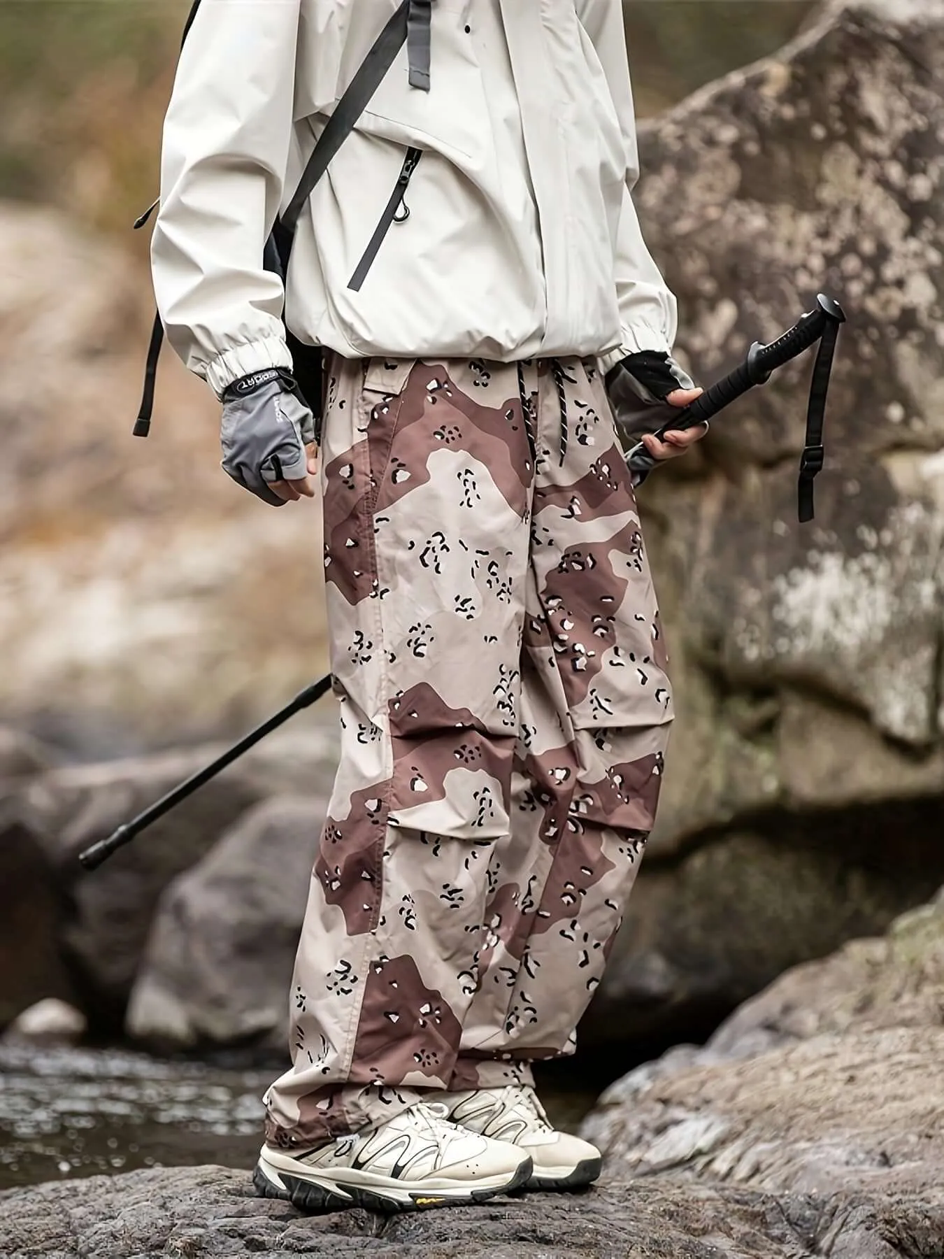 Men's Snow Camo Cargo Pants – Regular Fit, Outdoor & Hiking