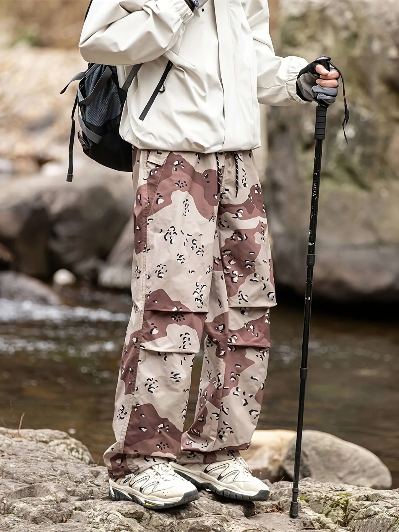 Men's Snow Camo Cargo Pants – Regular Fit, Outdoor & Hiking