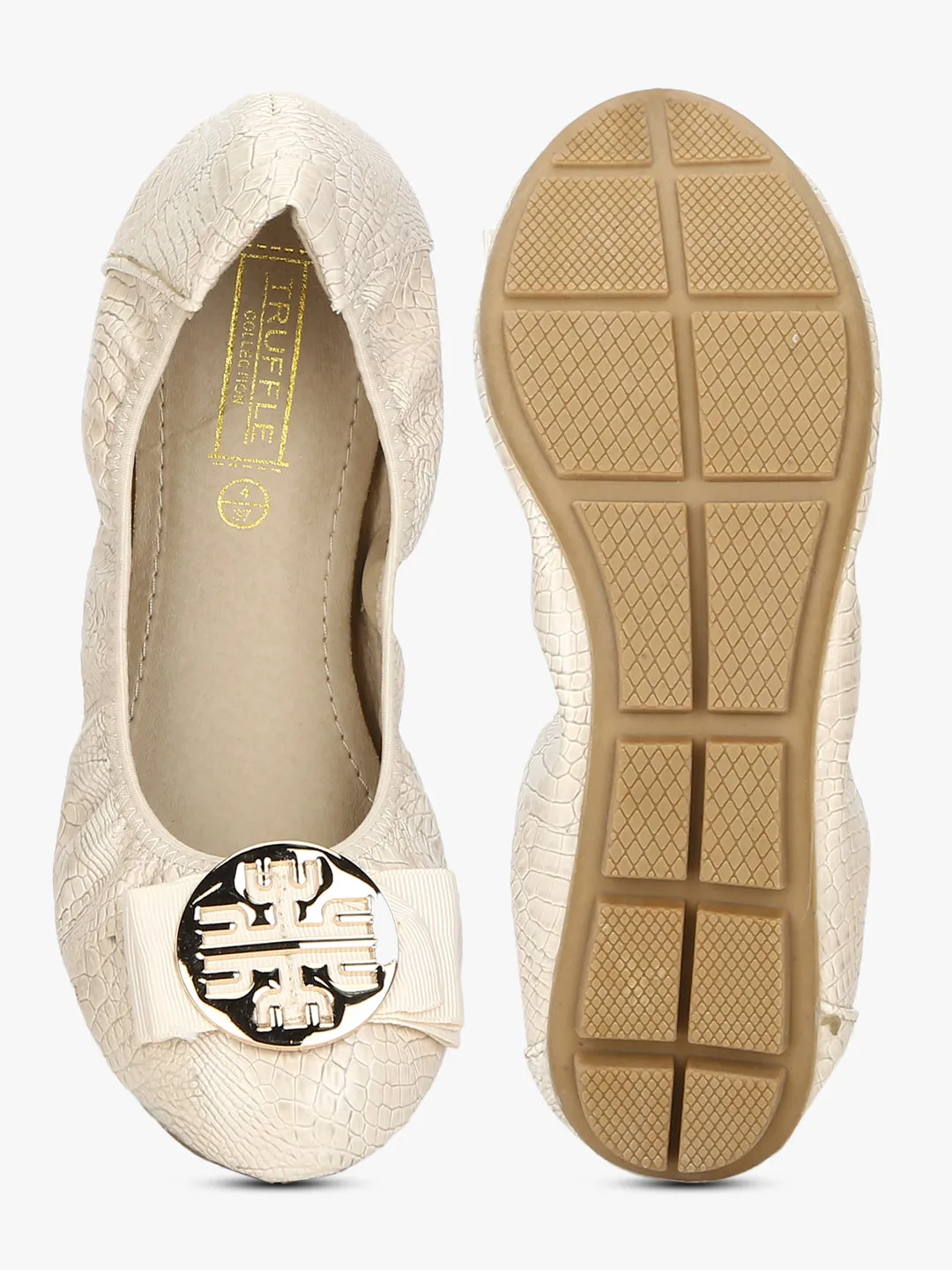 Nude PU Bow Belly Flats