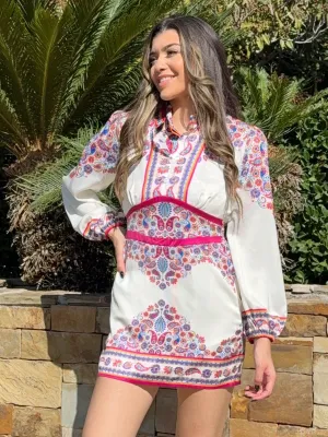 Paisley Floral Fusion Resort Wear Mini Dress