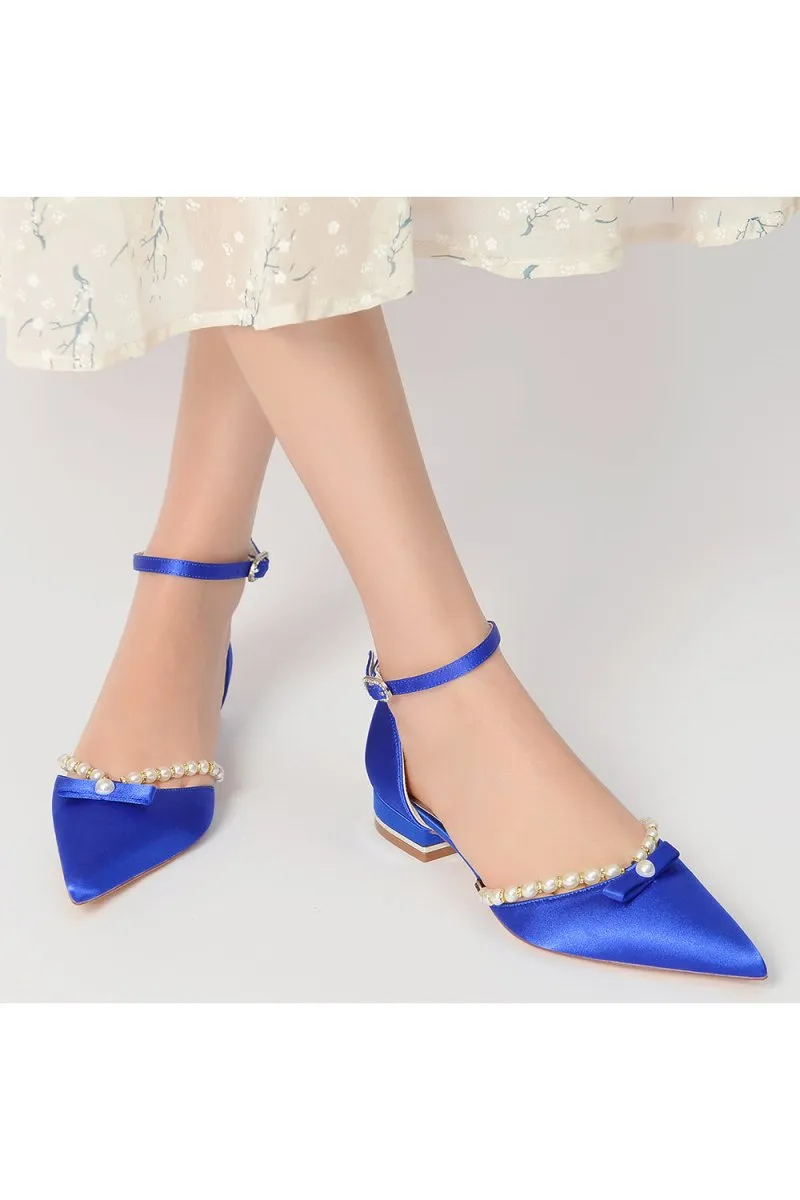 Pearl Bow Buckle Strap Pointed Toe Flats