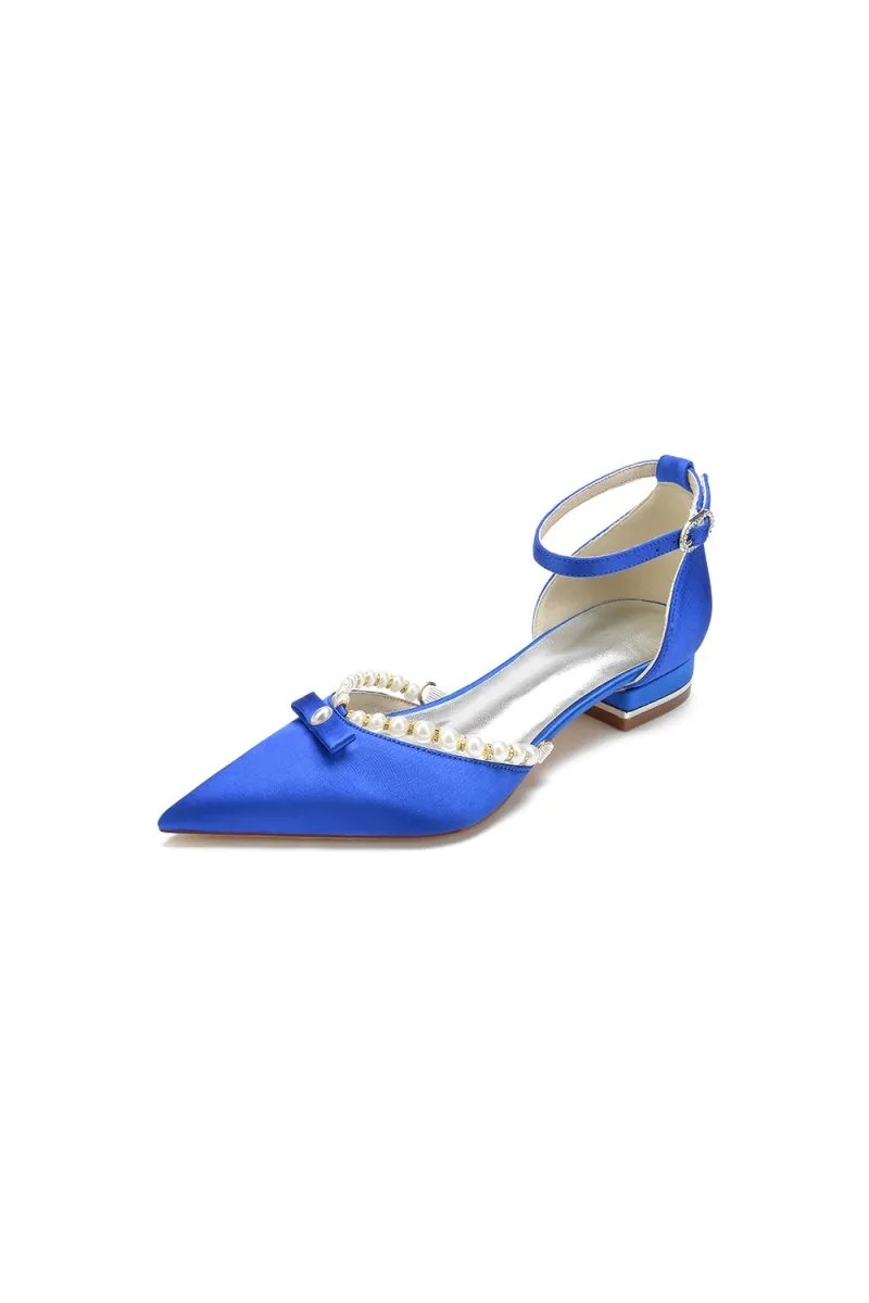Pearl Bow Buckle Strap Pointed Toe Flats