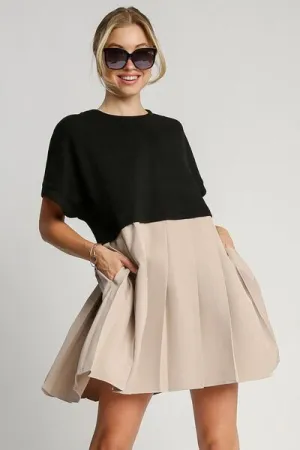 Pleated Dress with Side Pockets Plus Size