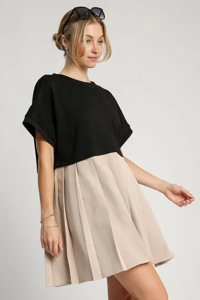 Pleated Dress with Side Pockets Plus Size