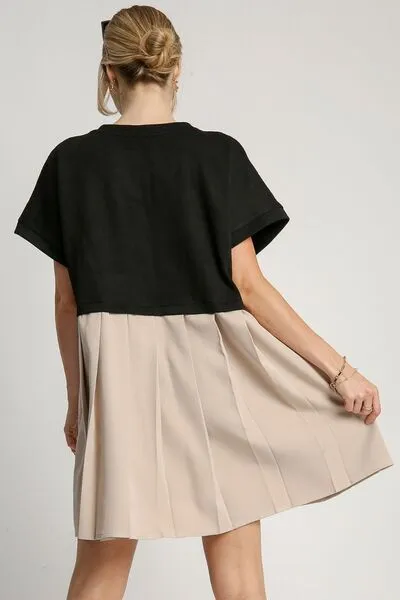 Pleated Dress with Side Pockets Plus Size