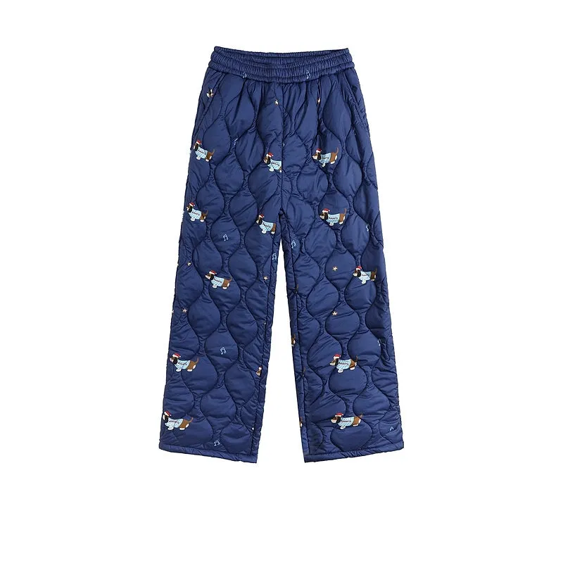 Puppy Pattern Thick Warm Pants
