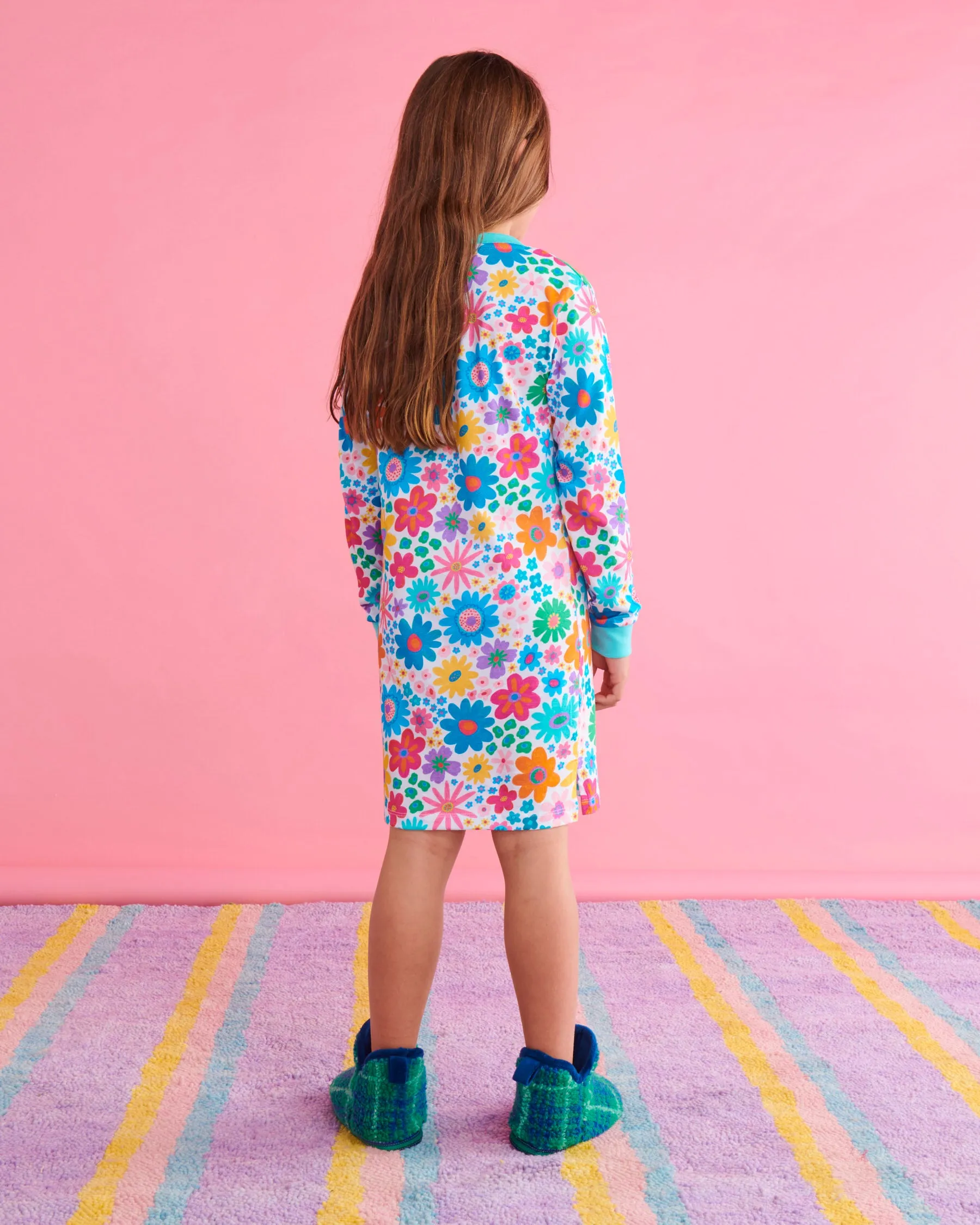 Rainbow Flowers Organic Cotton Long Sleeve Nightie