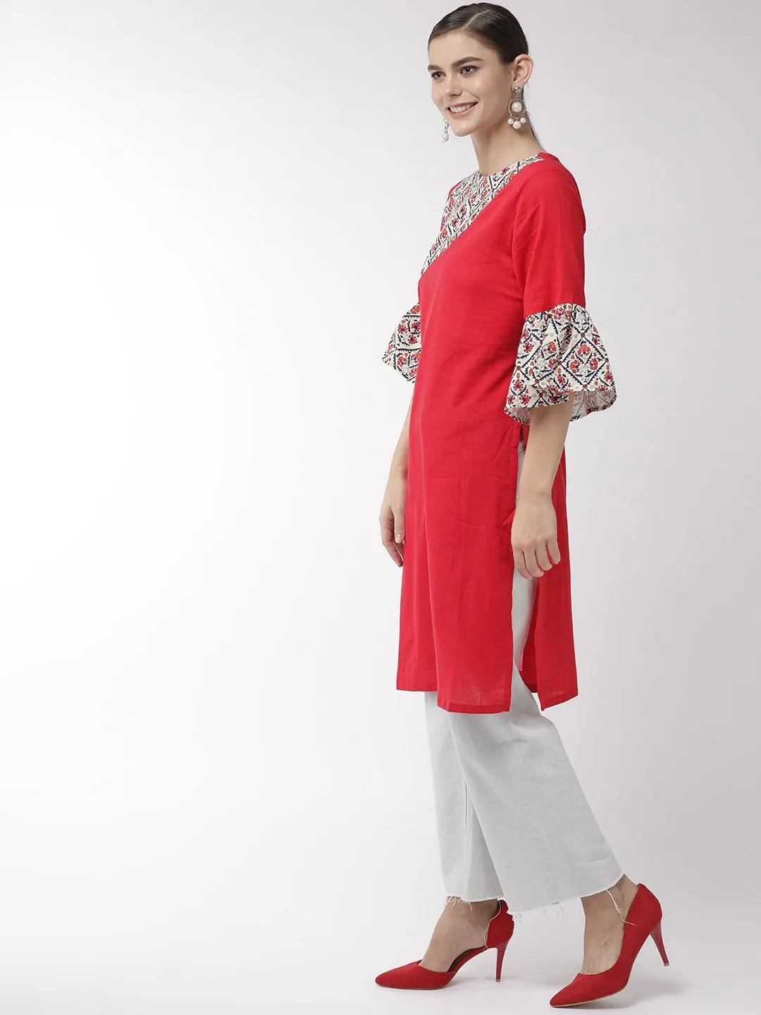 Red Patch Work Kurta
