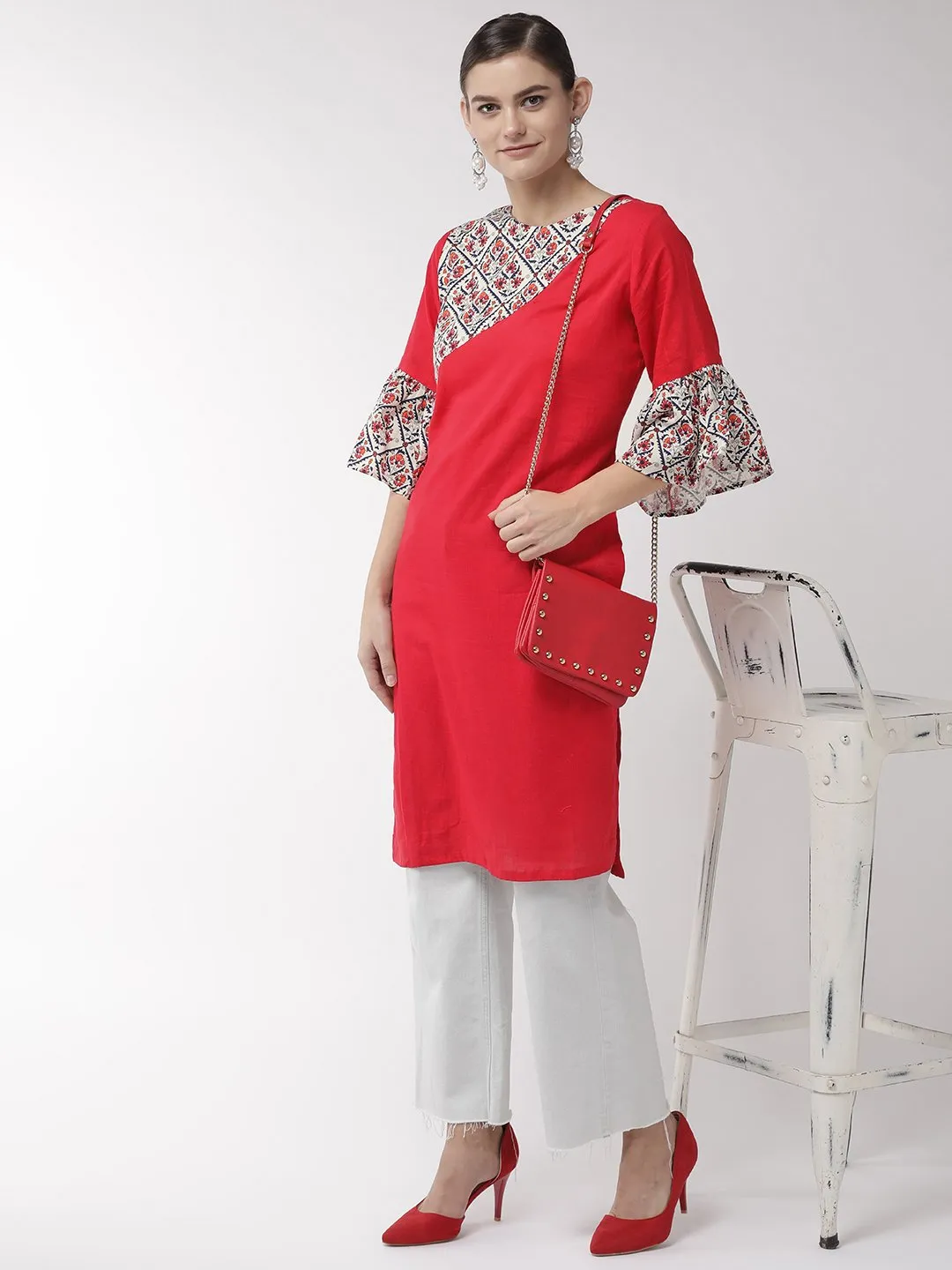 Red Patch Work Kurta