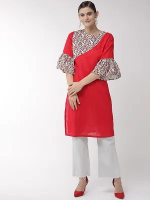 Red Patch Work Kurta