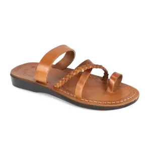 Sophia - Leather Braided Flat Sandal | Honey