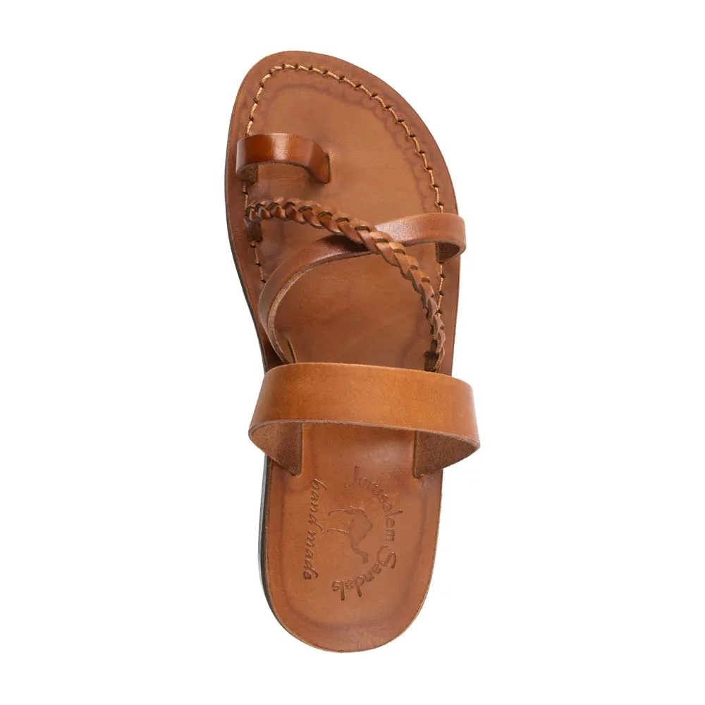 Sophia - Leather Braided Flat Sandal | Honey