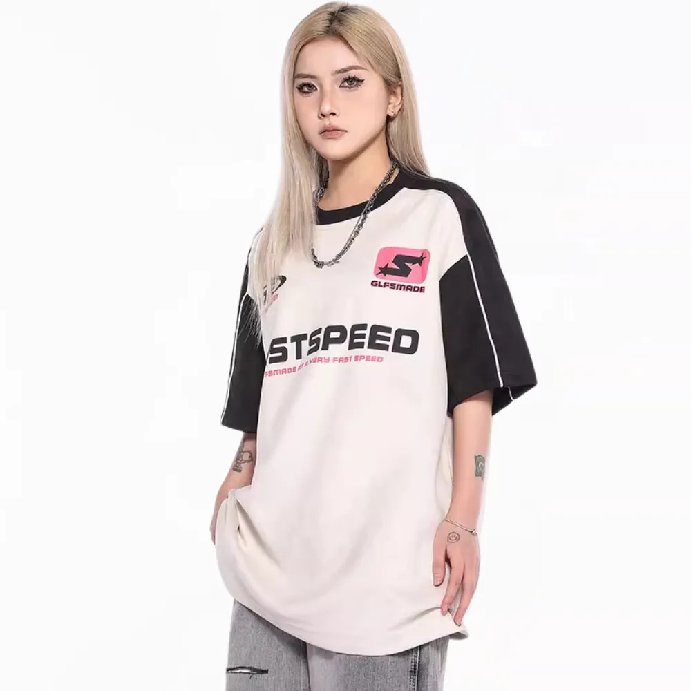 Suede Patchwork Letter T-Shirt