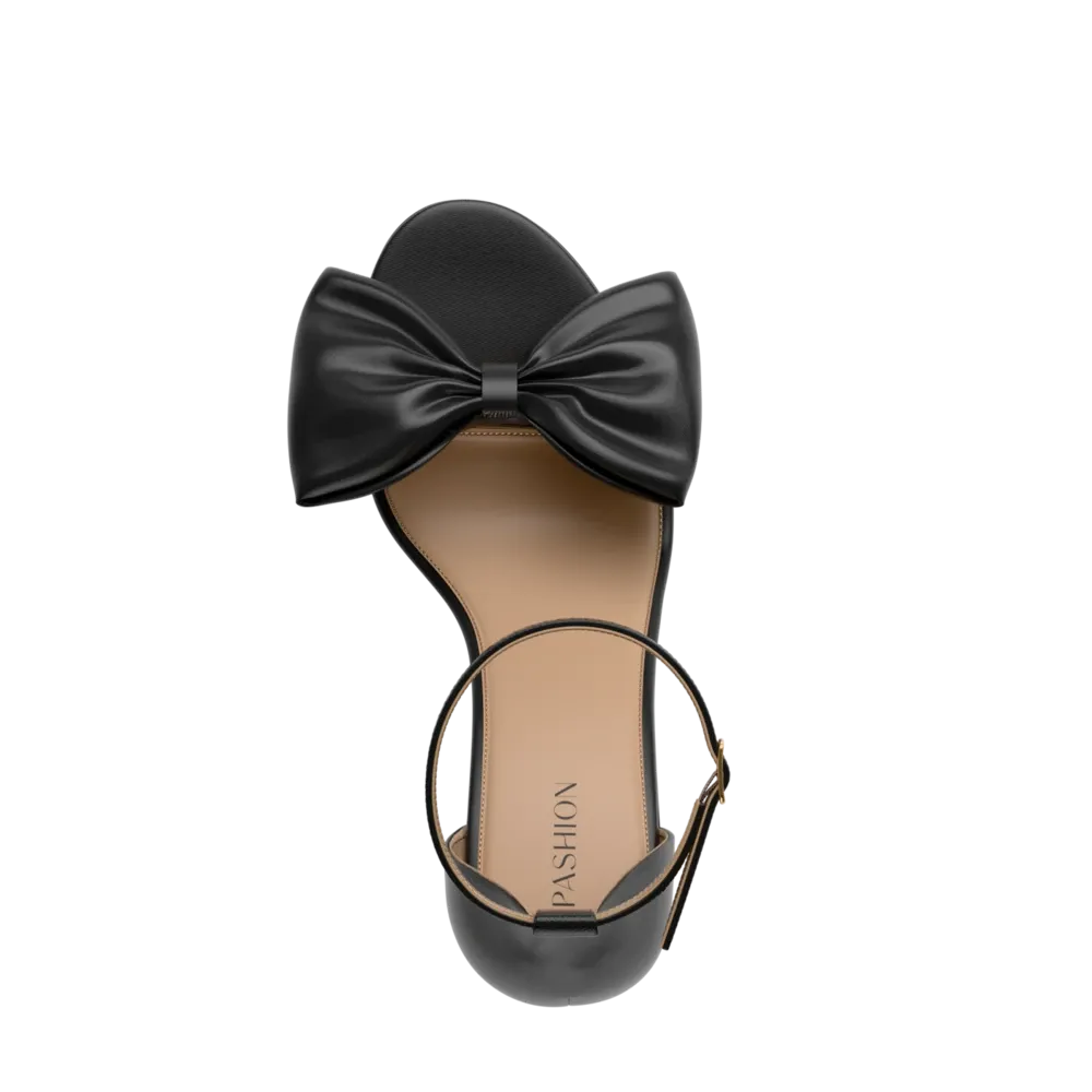 The Pashionista - Coal Satin Bow Flat - FINAL SALE
