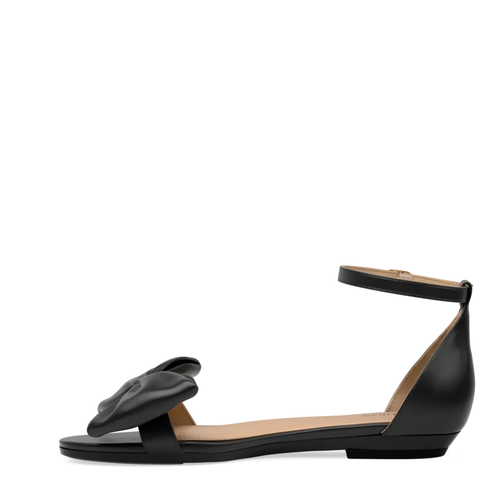 The Pashionista - Coal Satin Bow Flat - FINAL SALE