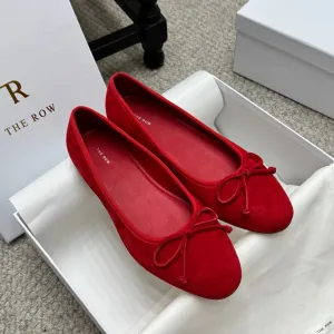 The Row Ballet Flats Bow Red Suede 290737