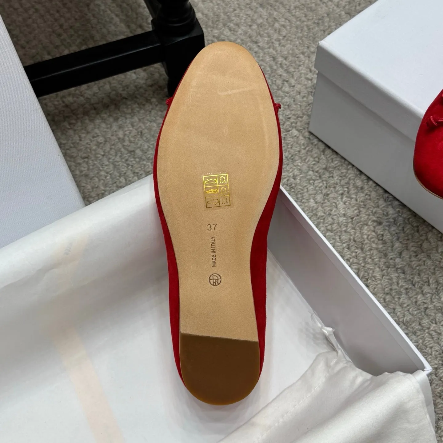 The Row Ballet Flats Bow Red Suede 290737