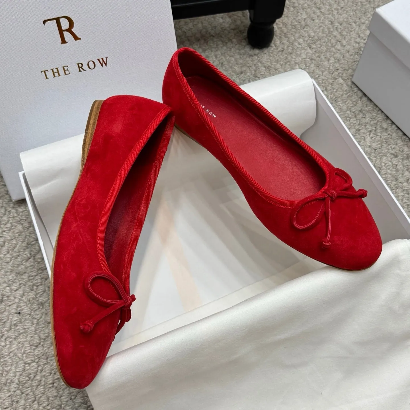 The Row Ballet Flats Bow Red Suede 290737