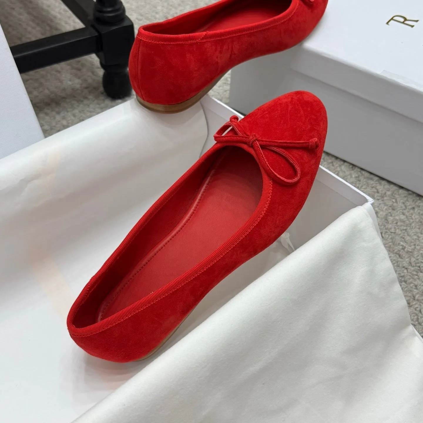 The Row Ballet Flats Bow Red Suede 290737