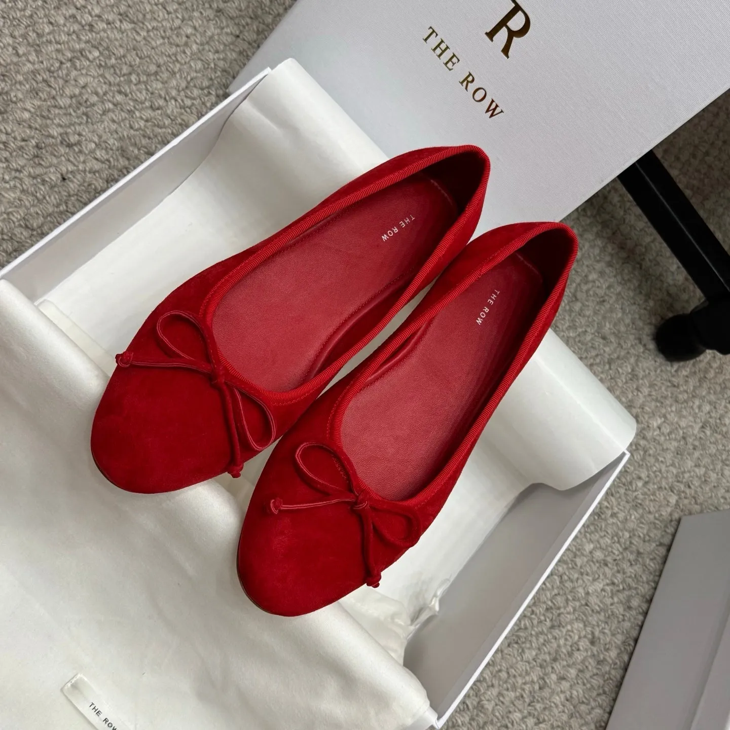 The Row Ballet Flats Bow Red Suede 290737