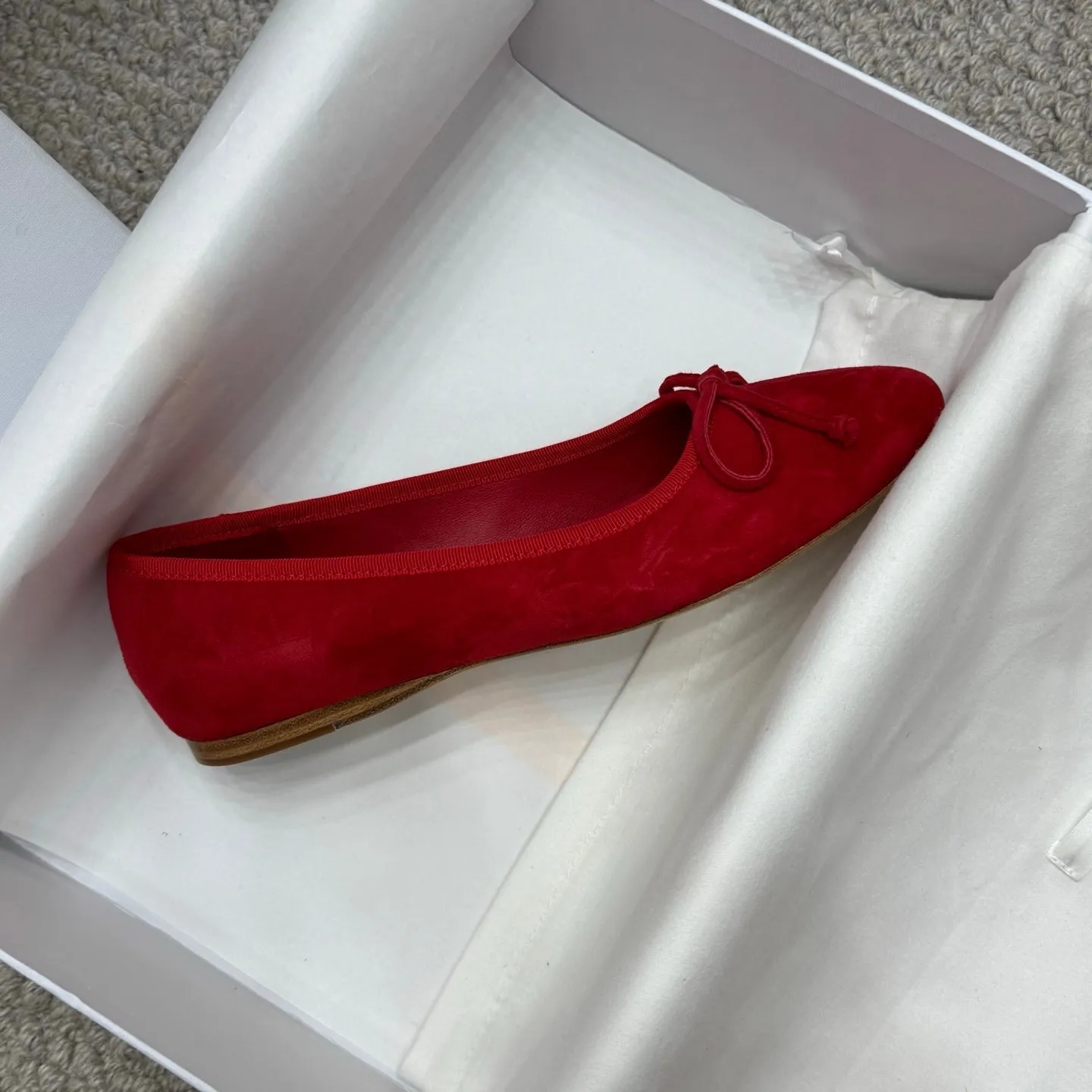 The Row Ballet Flats Bow Red Suede 290737