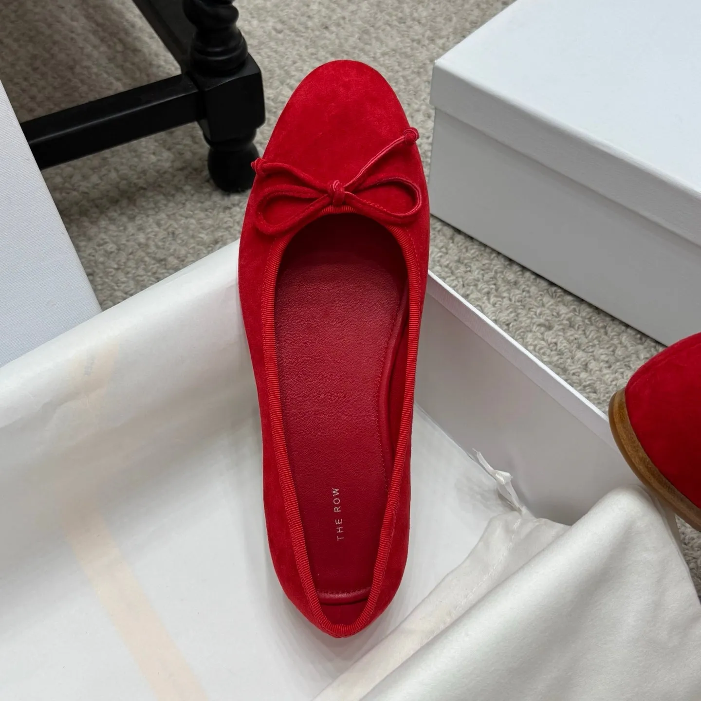 The Row Ballet Flats Bow Red Suede 290737