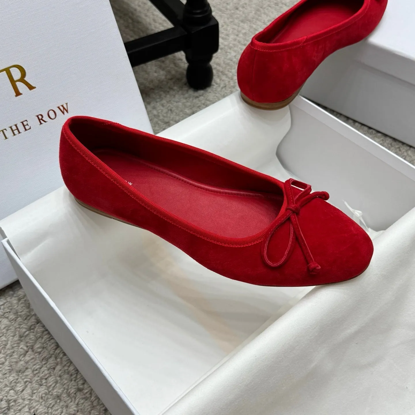 The Row Ballet Flats Bow Red Suede 290737