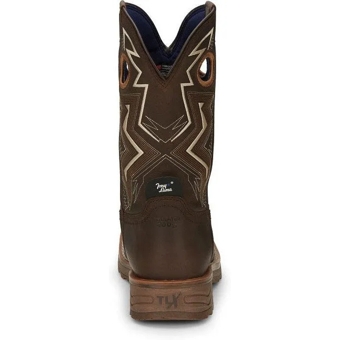 Tony Lama Men's Force 11" Wide Square Comp Toe WP Western Work Boot -Brown- TW3403