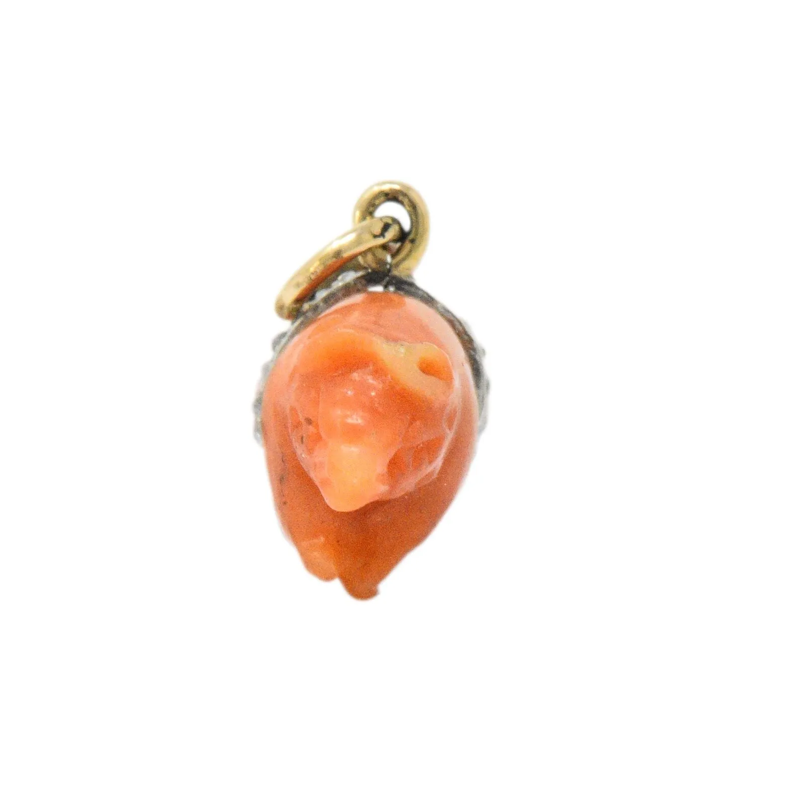 Victorian Coral Diamond 18 Karat Gold Pig Charm