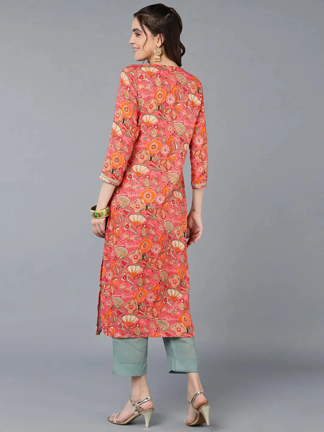 Viscose Rayon Pink Floral Printed Kurta-VCK9335