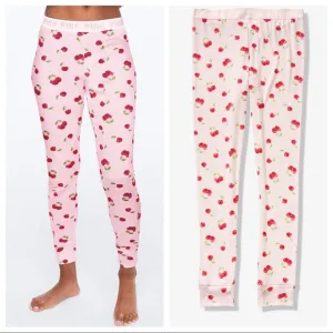 Vs Victorias Secret Pink Cozy Jersey Sleep Pant Tight Leggings Pajama Cherry XS