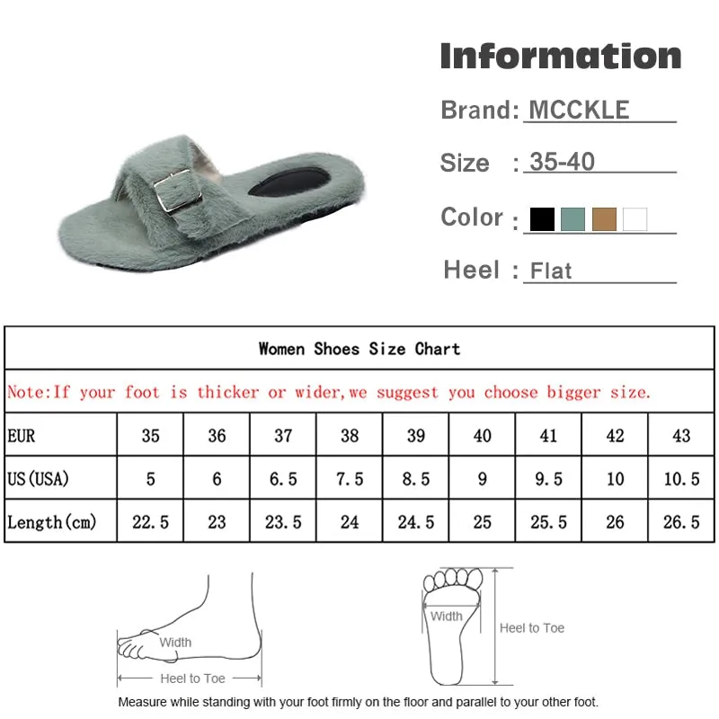 Woman Buckle Flat Female Fur Indoor Outdoor Elegant Slippers