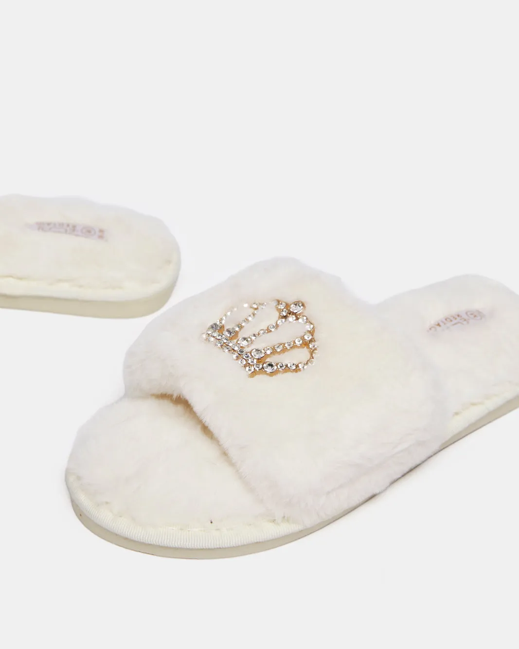 Women Beige Crown Slipper