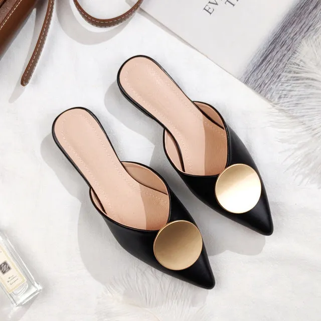 Women Slippers Pointed Flats Fashion Buckle