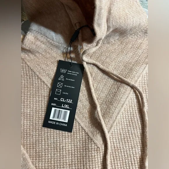Women's Cashmere Oatmeal/Tan Textured Hoodie Sweater, 100% cashmere, cozy,warm