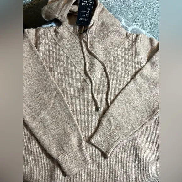 Women's Cashmere Oatmeal/Tan Textured Hoodie Sweater, 100% cashmere, cozy,warm