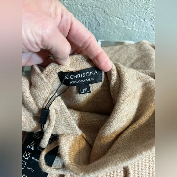 Women's Cashmere Oatmeal/Tan Textured Hoodie Sweater, 100% cashmere, cozy,warm