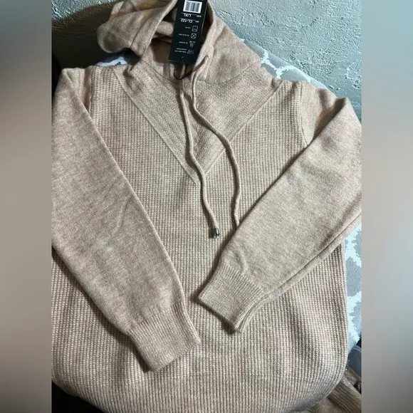 Women's Cashmere Oatmeal/Tan Textured Hoodie Sweater, 100% cashmere, cozy,warm
