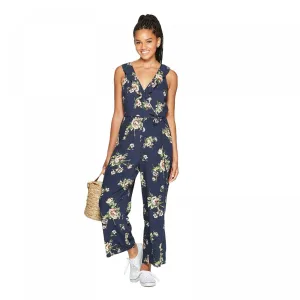 Xhilaration Floral Print Sleeveless Deep V-Neck Ruffle Wrap Cropped Jumpsuit